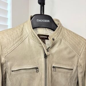 Danier Grey Genuine Leather Bomber Racing Jacket Coat - XS-S